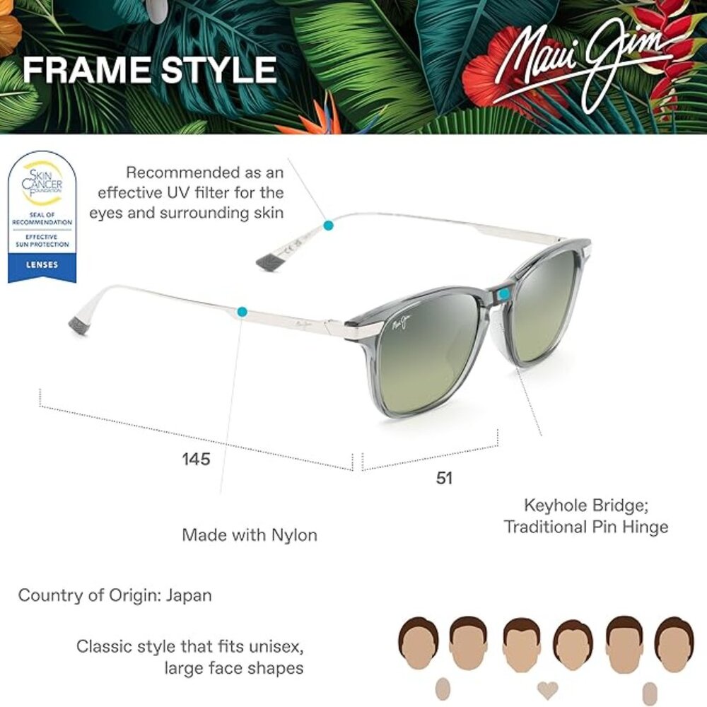 Maui Jim MANA‘OLANA Sunglasses Brand New in Box Shiny Trans Grey with Silver - Picture 5 of 5